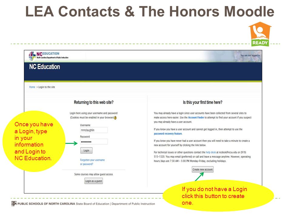 LEA Contacts & The Honors Moodle If you do not have a Login click this button to create one.