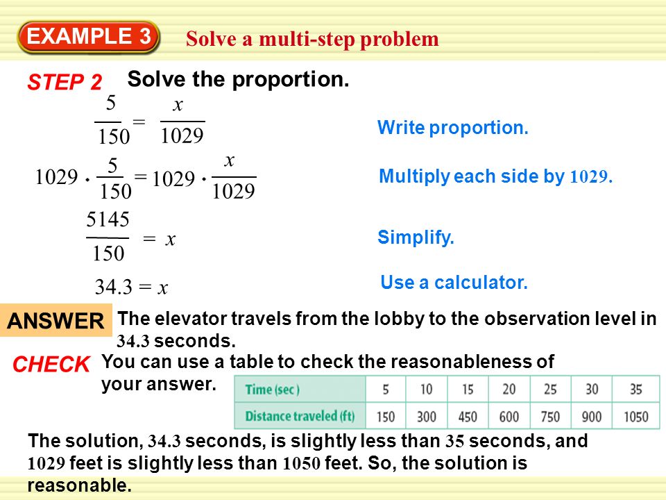 Solve a multi-step problem EXAMPLE x 1029 = Write proportion.