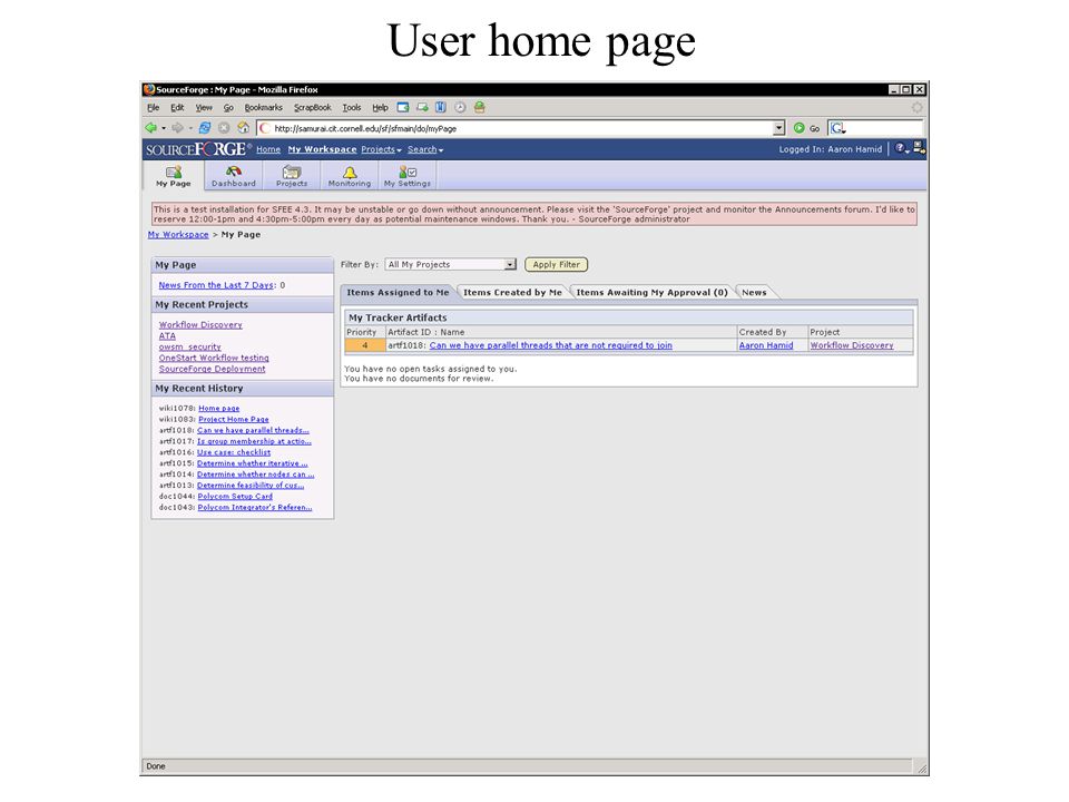 User home page