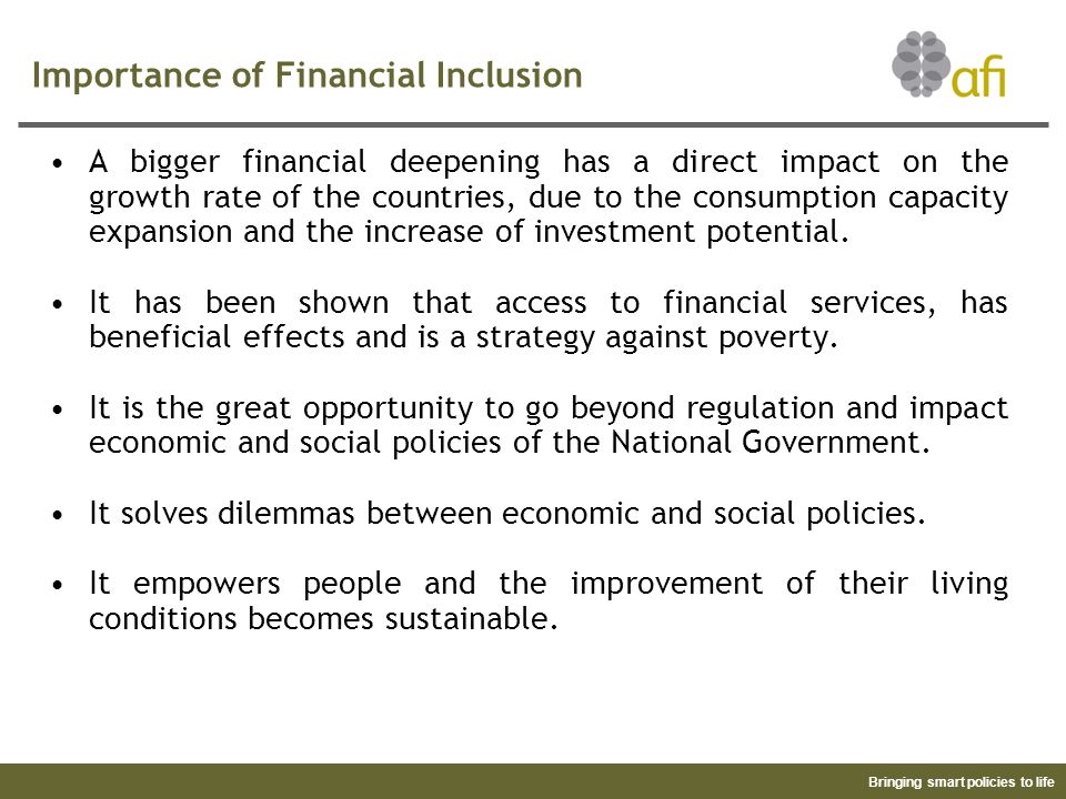 Bringing smart policies to life Financial Inclusion Compliance ...