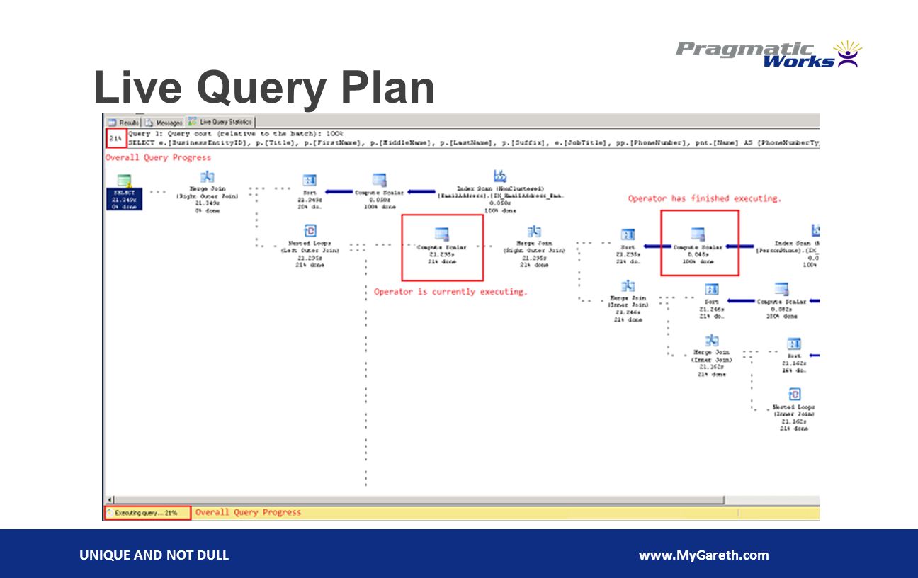 UNIQUE AND NOT DULLwww.MyGareth.com Live Query Plan