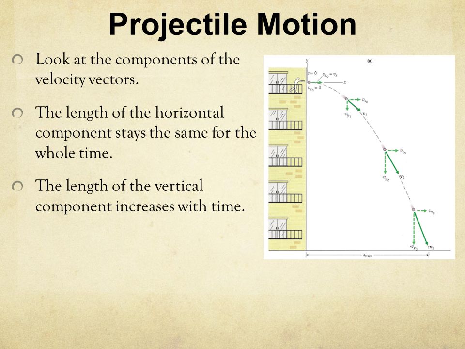 Projectile Motion Look at the components of the velocity vectors.