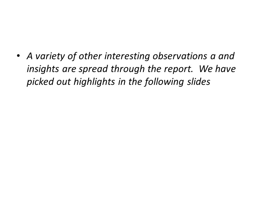 A variety of other interesting observations a and insights are spread through the report.