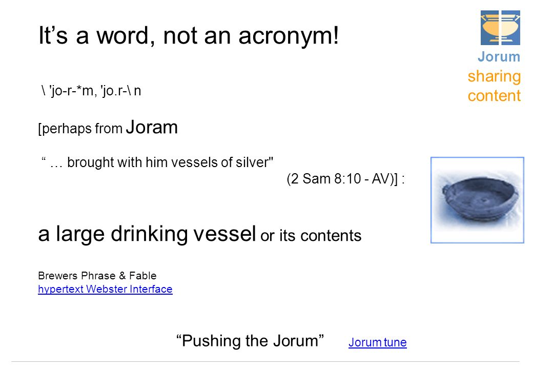 Pushing the Jorum Jorum tune It’s a word, not an acronym.