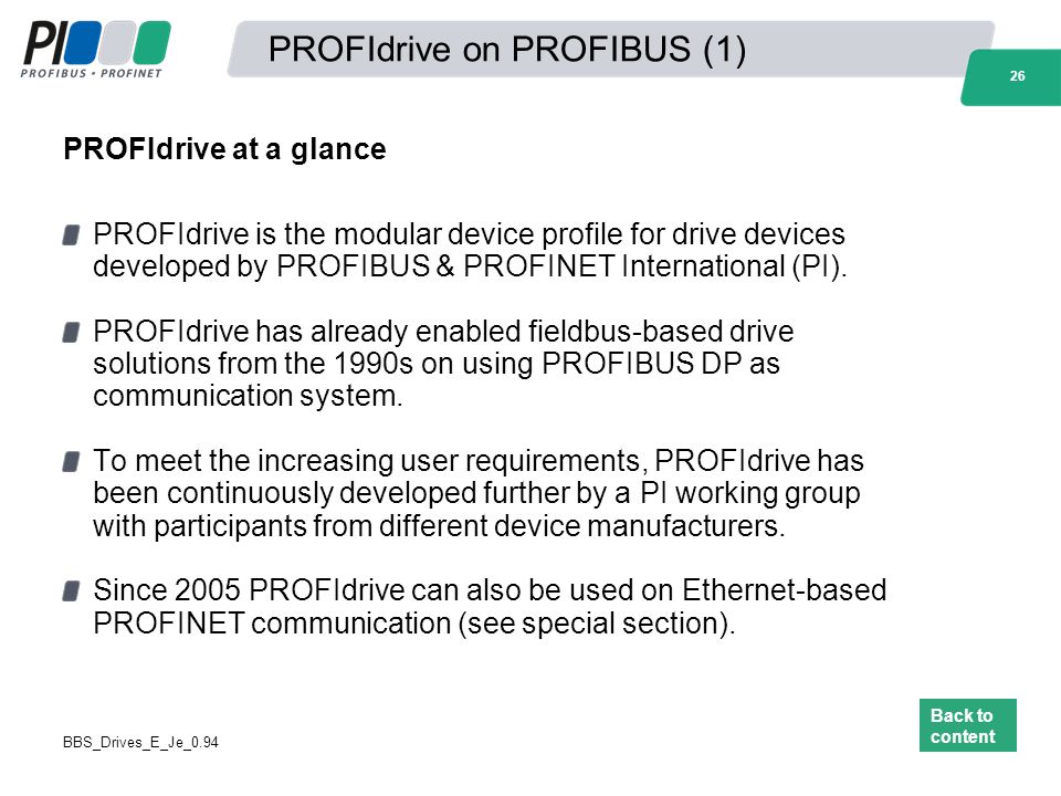 Basic Slide Set Technology PROFIdrive on PROFIBUS PROFIdrive on PROFINET  Implementation. - ppt download