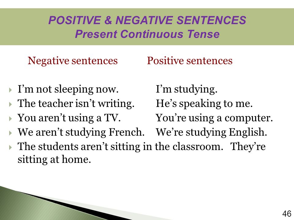 Writing write affirmative and negative sentences