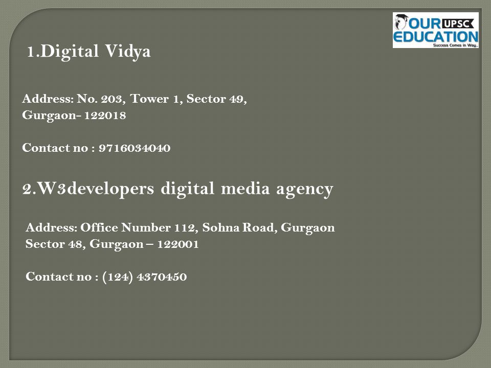 1.Digital Vidya Address: No.