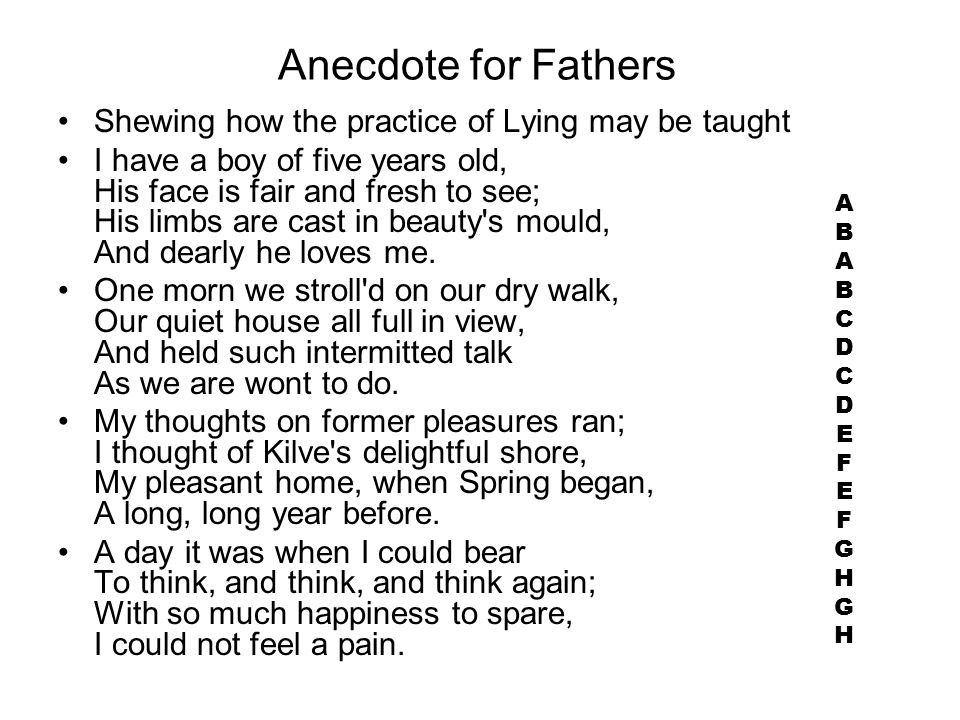 anecdote for fathers poem summary