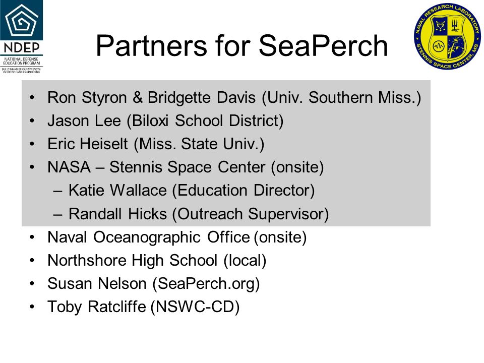Partners for SeaPerch Ron Styron & Bridgette Davis (Univ.