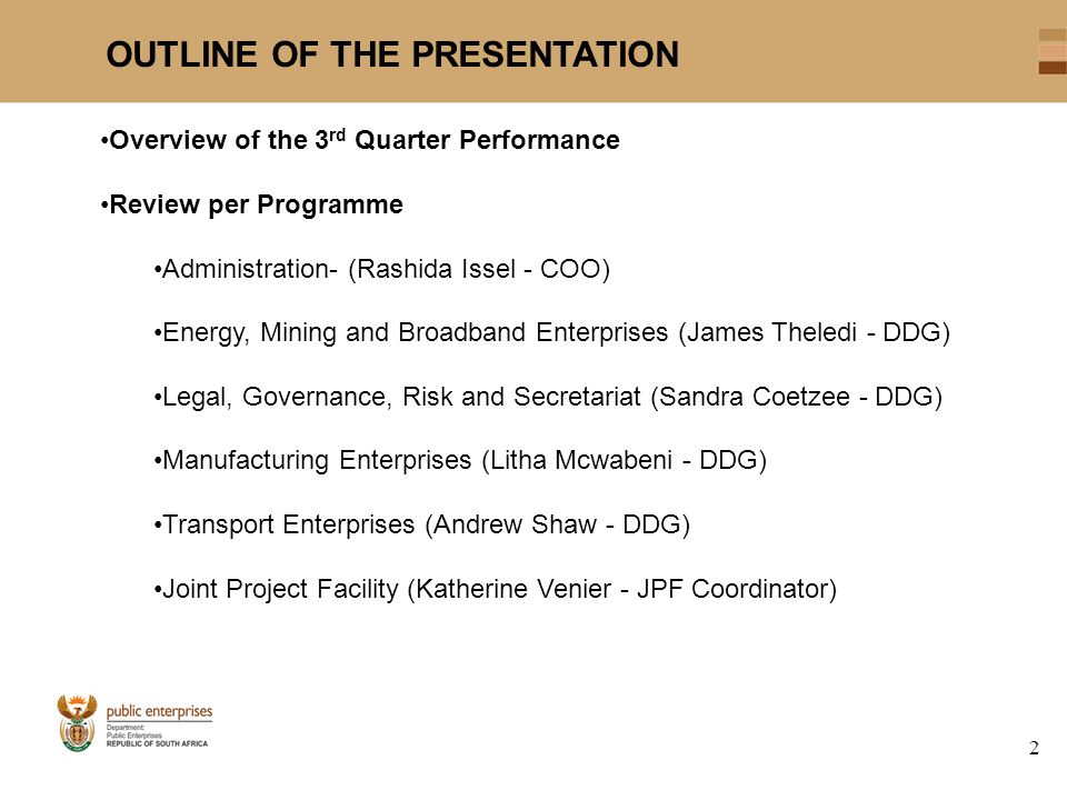 PRESENTATION TO THE PORTFOLIO COMMITTEE ON PUBLIC ENTERPRISES By PORTIA ...