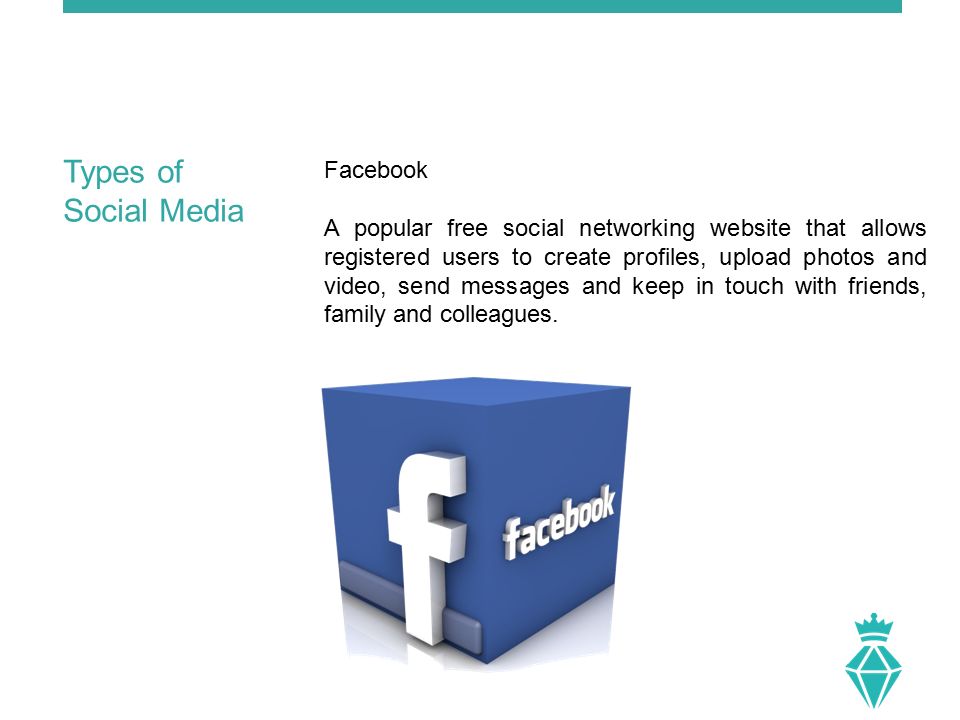 Facebook A popular free social networking website that allows registered users to create profiles, upload photos and video, send messages and keep in touch with friends, family and colleagues.