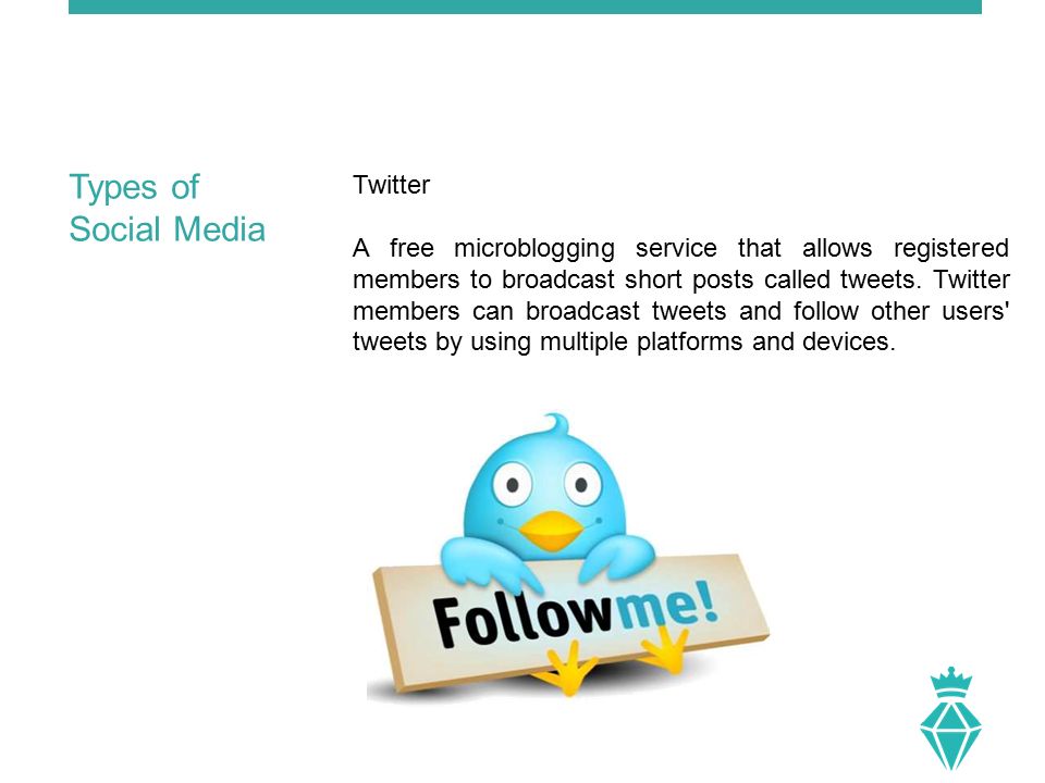 Twitter A free microblogging service that allows registered members to broadcast short posts called tweets.