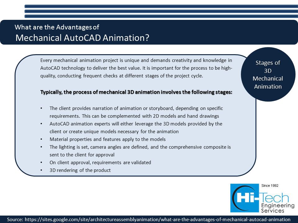 What are the Advantages of Mechanical AutoCAD Animation? 3D Mechanical  Animation Hi-Tech CADD Services | Voice: ppt download