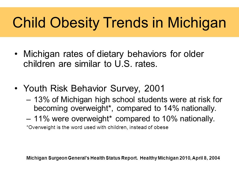 Adult Obesity Trends in Michigan National Center for Chronic Disease Prevention & Health Promotion Behavioral Risk Factor Surveillance System available at: