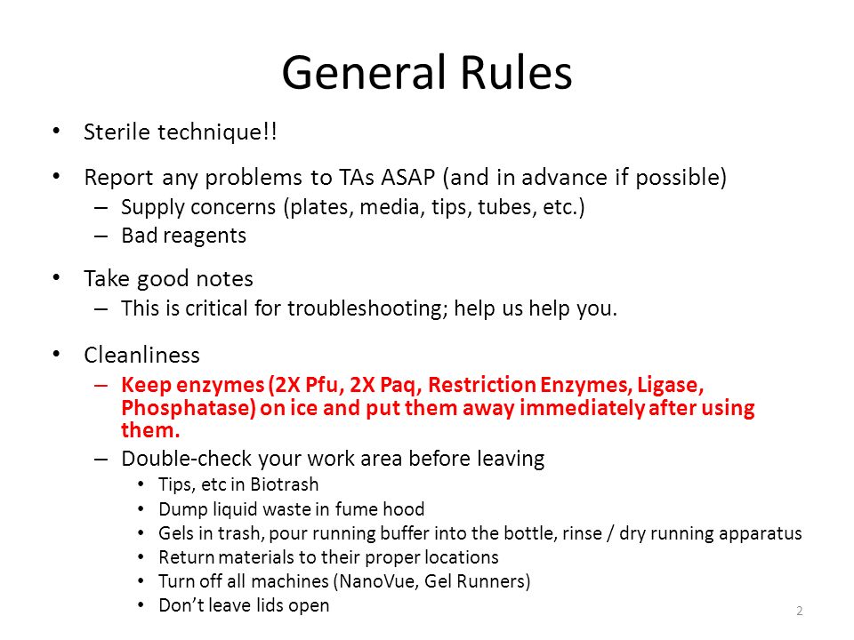 Primer Design and Sequencing ChE General Rules Sterile technique!! Report  any problems to TAs ASAP (and in advance if possible) – Supply concerns. -  ppt download