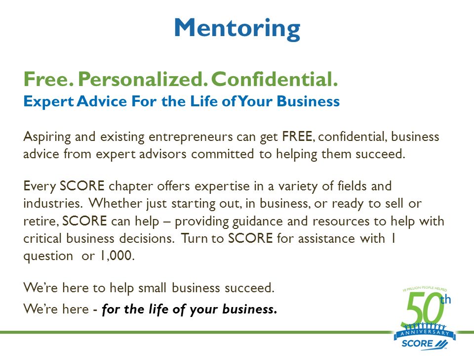 Mentoring Free. Personalized. Confidential.