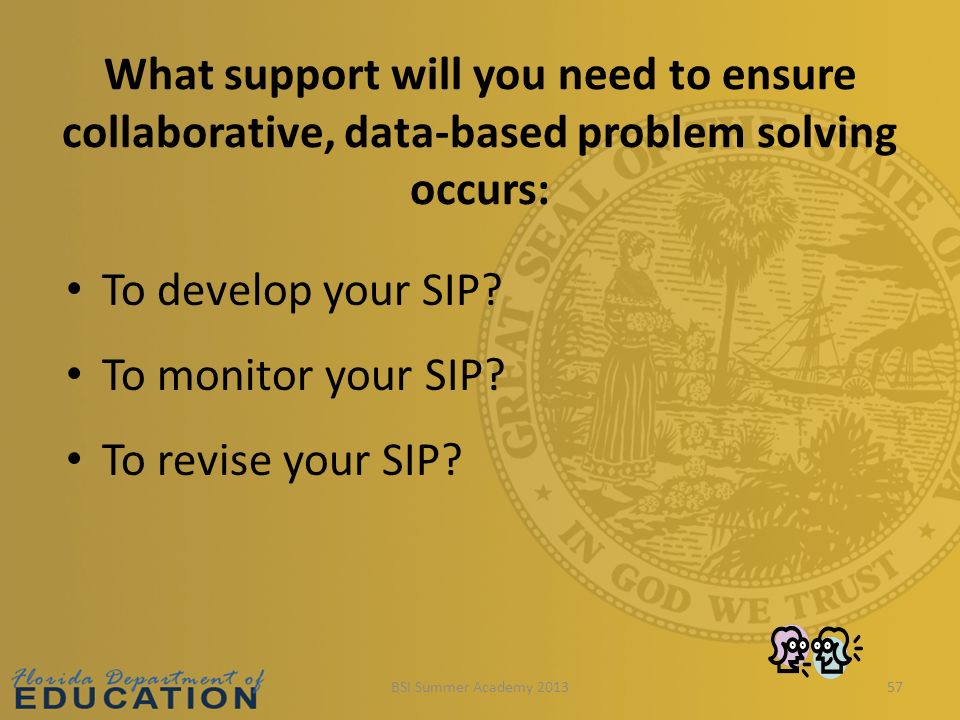 What support will you need to ensure collaborative, data-based problem solving occurs: To develop your SIP.