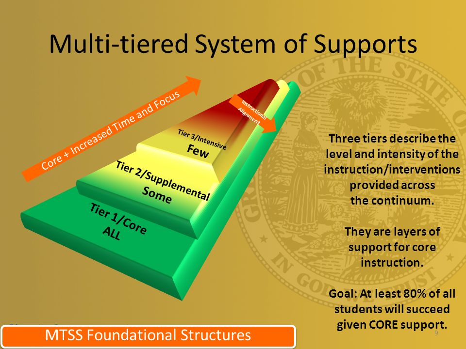 Three tiers describe the level and intensity of the instruction/interventions provided across the continuum.