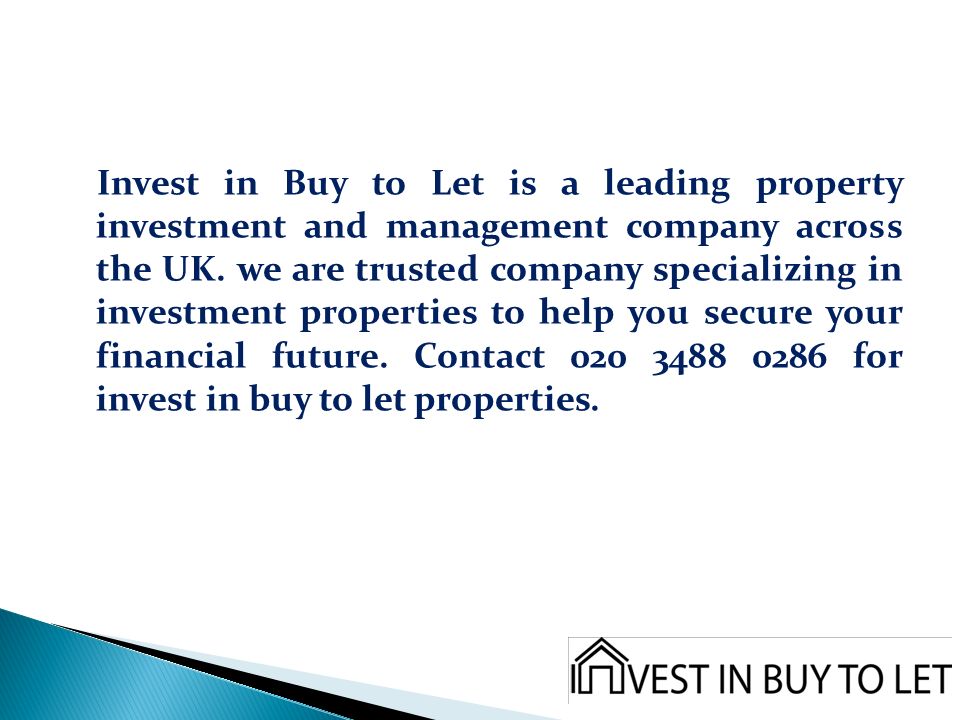 Invest in Buy to Let is a leading property investment and management company across the UK.