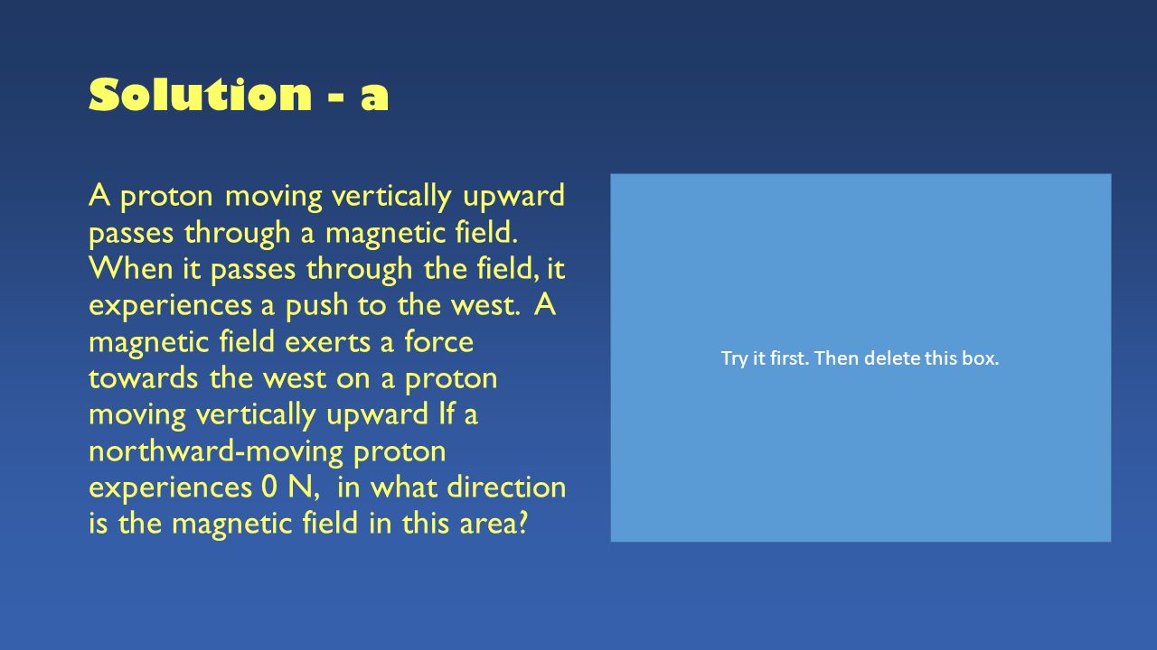 Solution - a A proton moving vertically upward passes through a magnetic field.