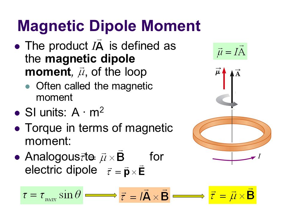 Magnetic Dipole Moment The product I is defined as the magnetic dipole mome...