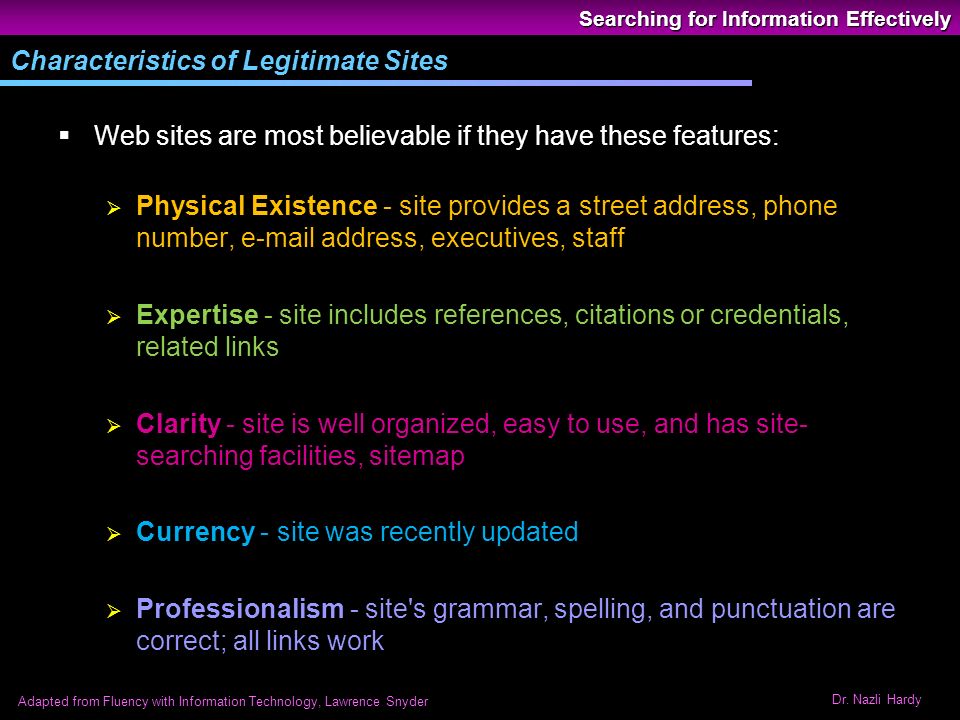 Searching for Information Effectively Dr. Nazli Hardy Adapted from ...