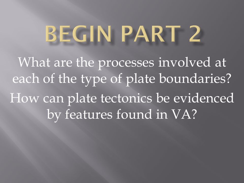 What are the processes involved at each of the type of plate boundaries.