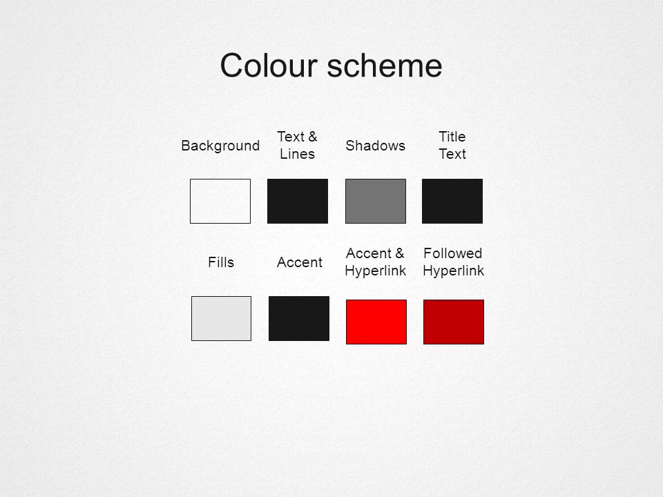Colour scheme Background Text & Lines Shadows Title Text FillsAccent Accent & Hyperlink Followed Hyperlink