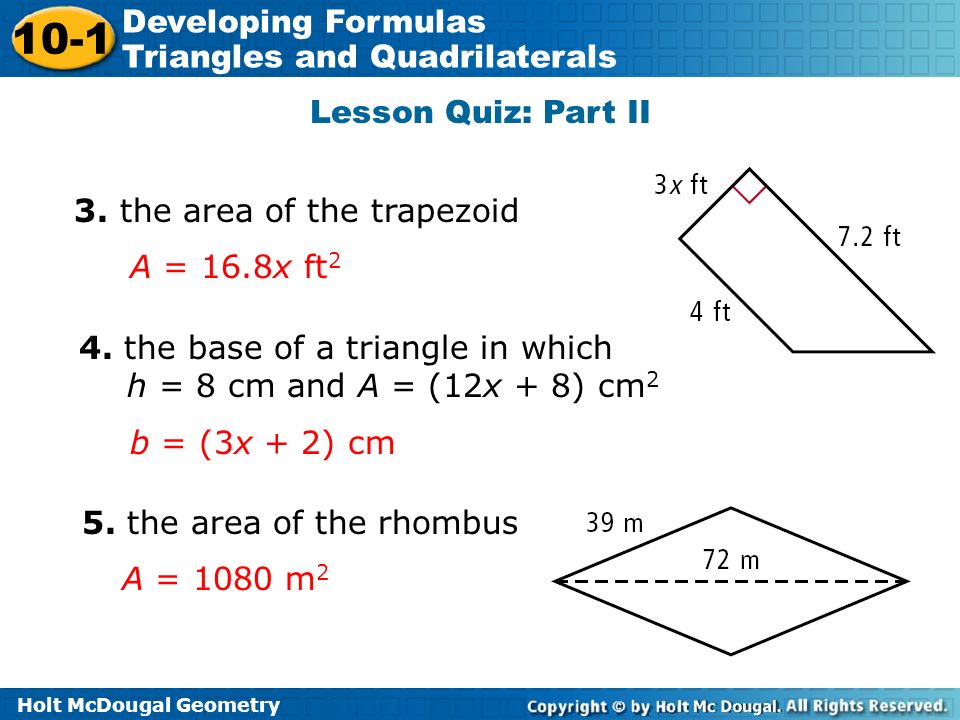 lesson 10-1 problem solving developing formulas for triangles and quadrilaterals lesson 10-1 problem solving developing formulas for triangles and quadrilaterals