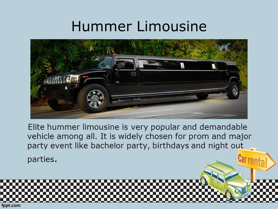 Hummer Limousine Elite hummer limousine is very popular and demandable vehicle among all.