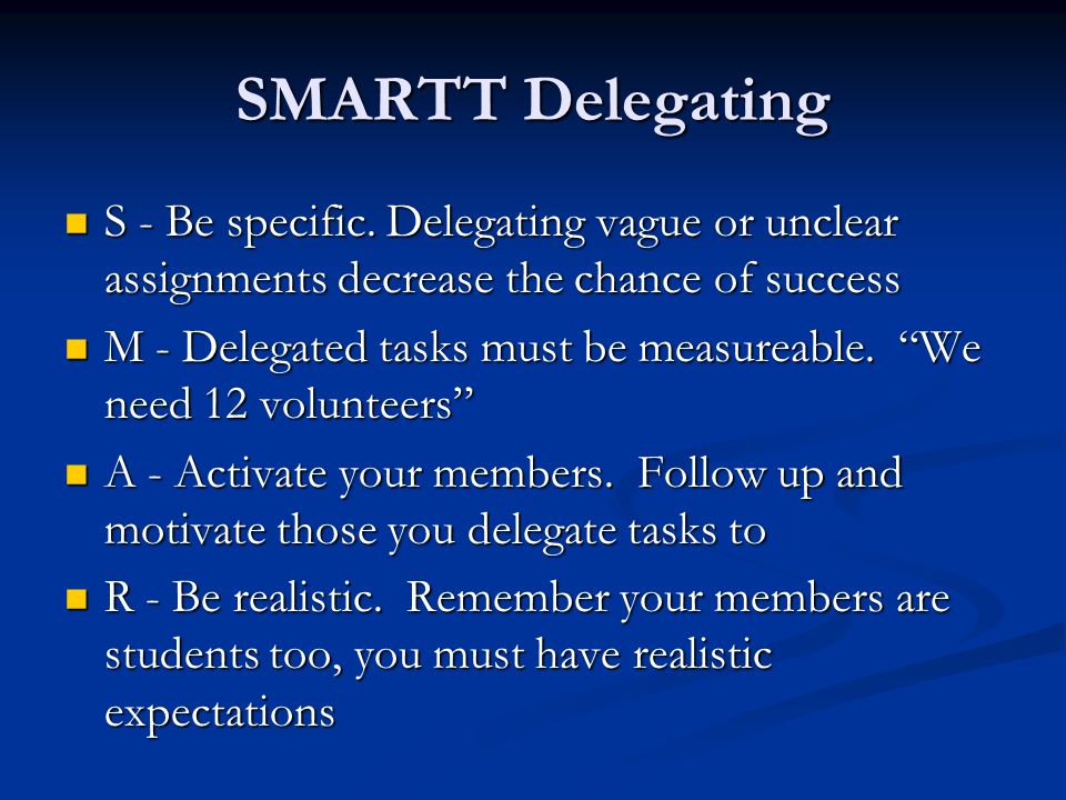 SMARTT Delegating S - Be specific.