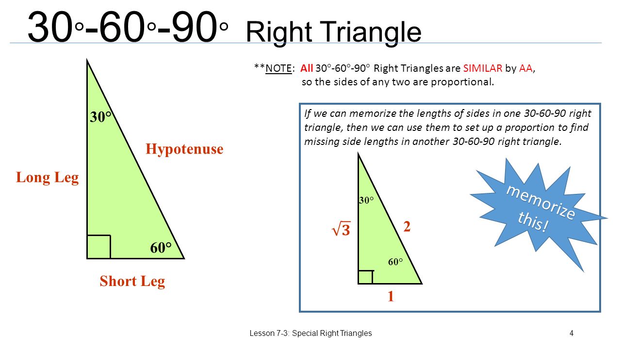 Special Right Triangles Lesson 7 3 Special Right Triangles1 Ppt Download