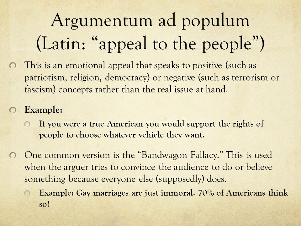 Argumentum ad populum examples in media