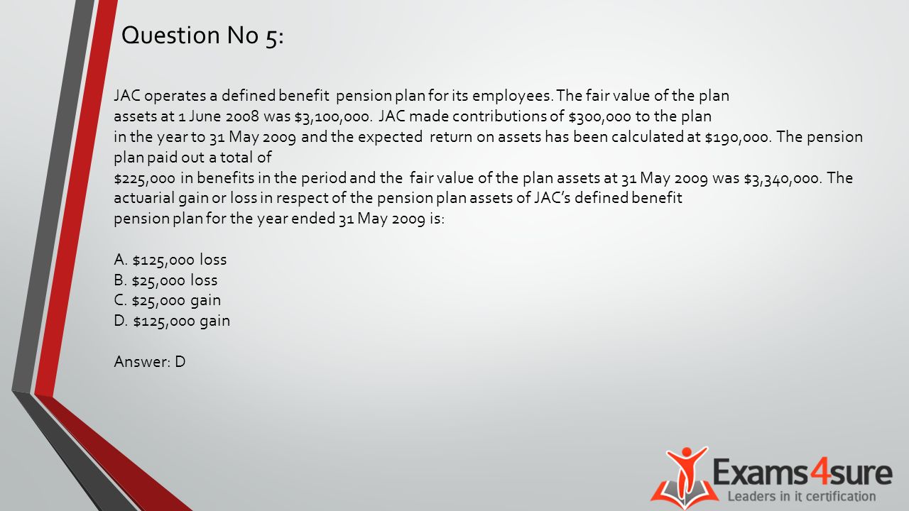 Question No 5: JAC operates a defined benefit pension plan for its employees.