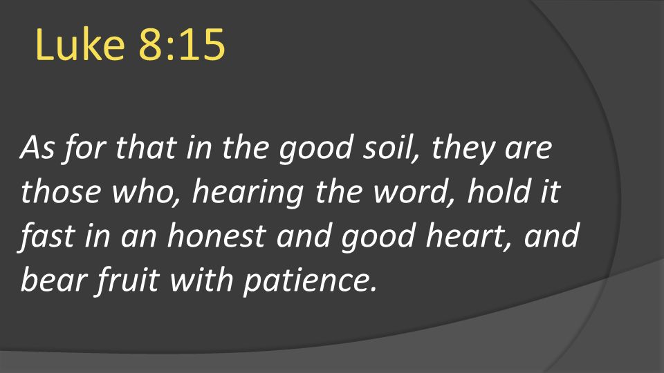 Luke 8:15 As for that in the good soil, they are those who, hearing the word, hold it fast in an honest and good heart, and bear fruit with patience.