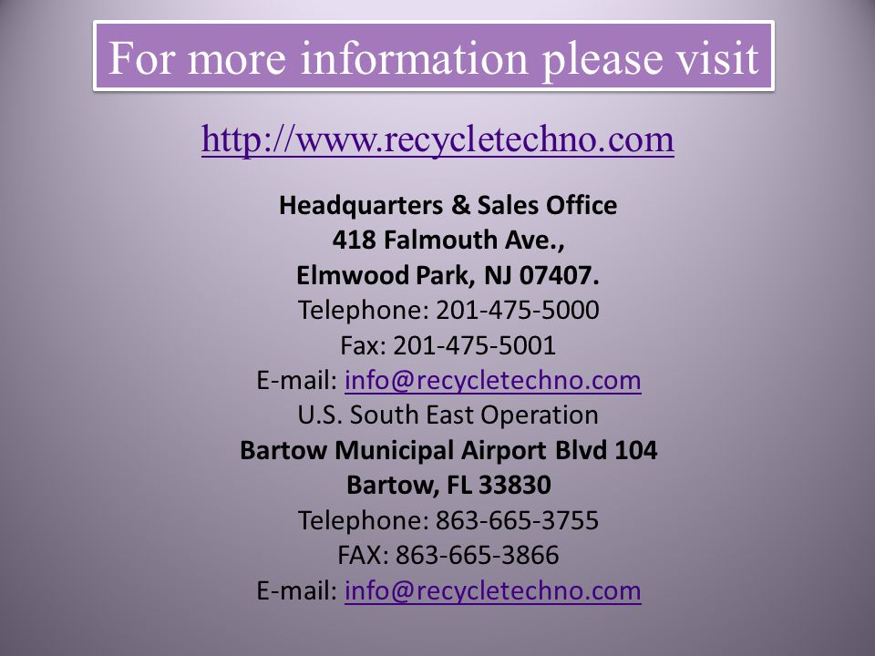 Solutions For Recycling Elmwood Park Recycletech Corporation Is An Innovation Driven Company Utilizing The Latest Technology To Provide Solutions For Recycling Ppt Download