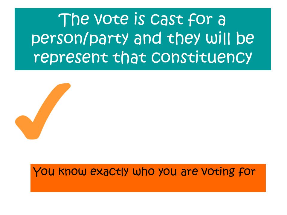 The vote is cast for a person/party and they will be represent that constituency You know exactly who you are voting for