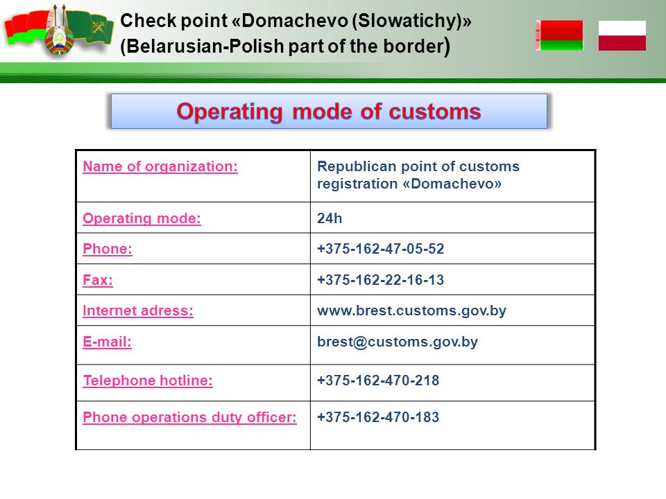 Check point «Domachevo (Slowatichy)» (Belarusian-Polish part of the border  ) - ppt download