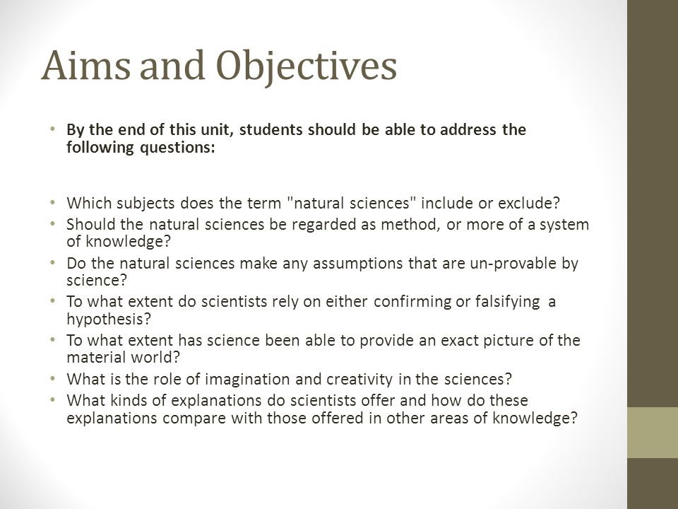 Natural Sciences Aims and Objectives Introductory Activity. - ppt download