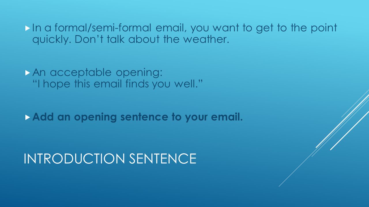 For good opening emails sentences Job Application