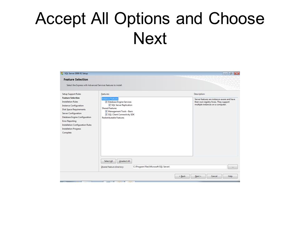 Accept All Options and Choose Next