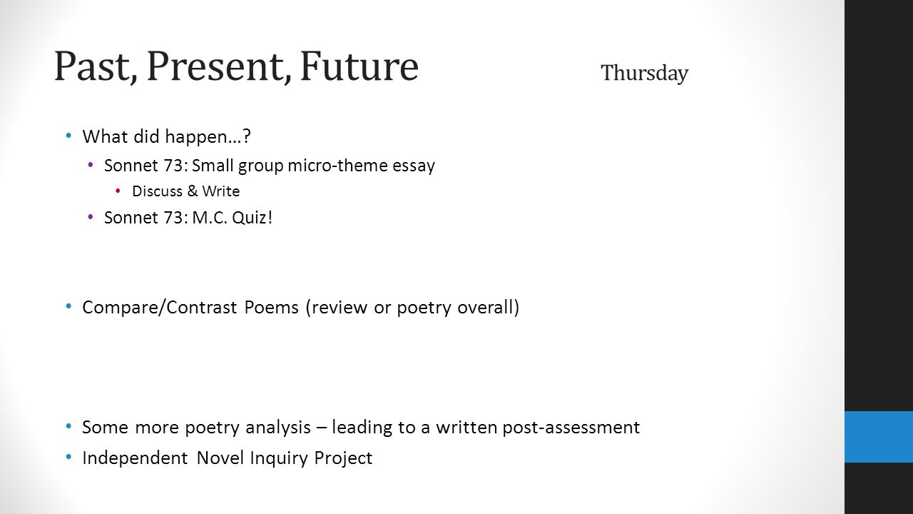 Examples Of An Essay Paper Past English Class Reflection Essay also How To Write A Good Proposal Essay Monday Tuesday Wednesday Hook Housekeeping Homework Thursday Graduating From High School Essay