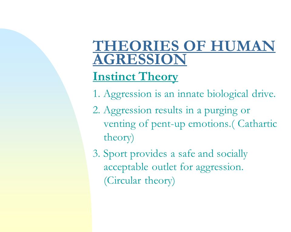 THEORIES OF HUMAN AGRESSION Instinct Theory 1. Aggression is an innate biological drive.