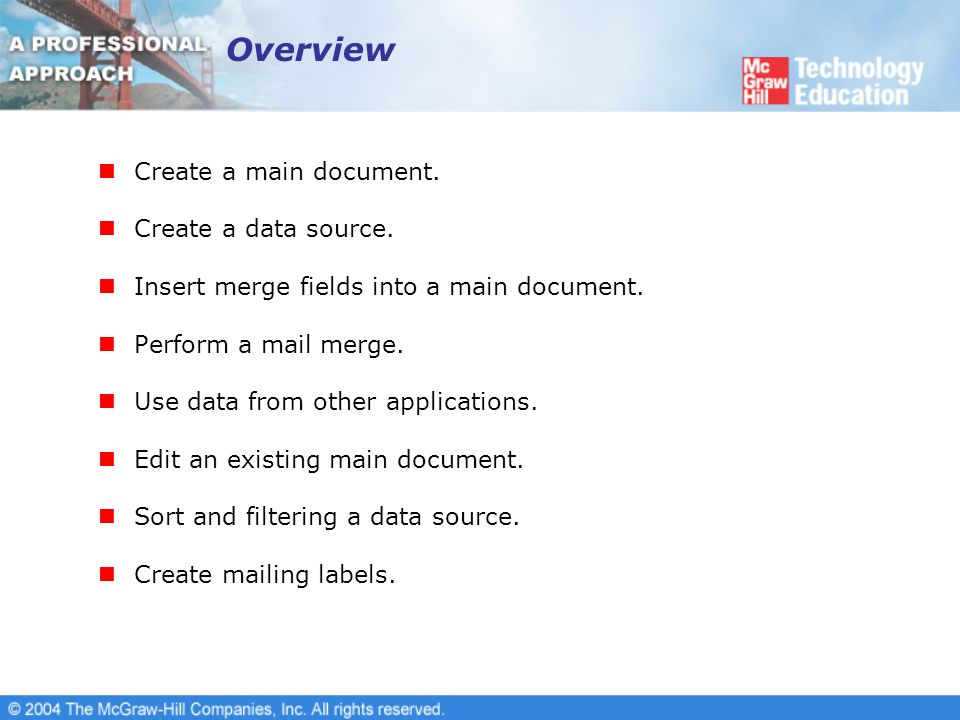 lesson 17 mail merge overview create a main document create a data mail merge powerpoint