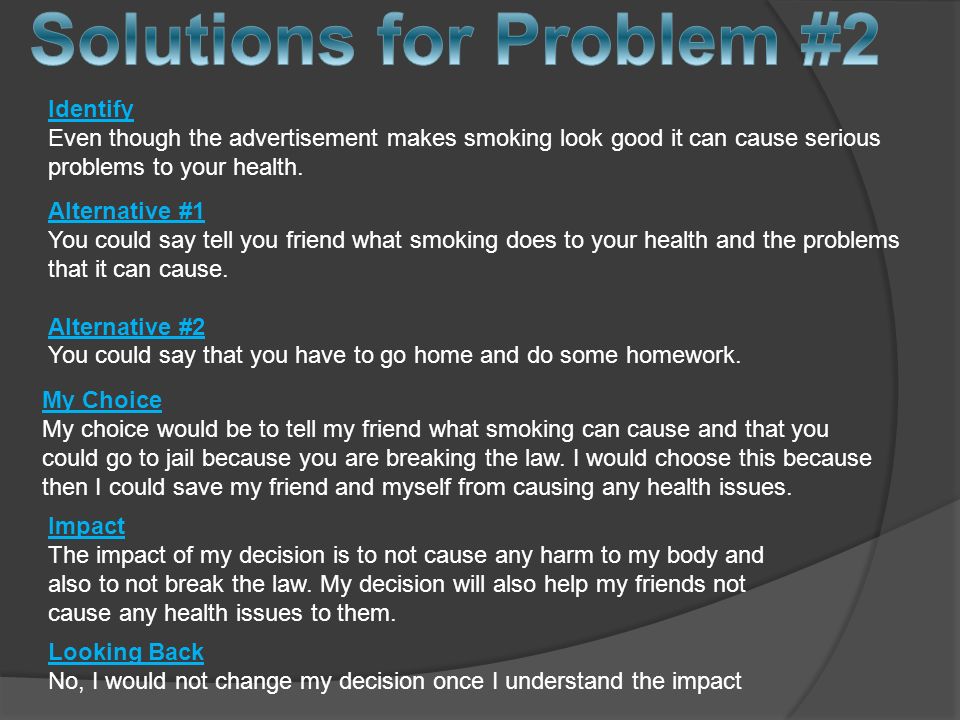 Identify Even though the advertisement makes smoking look good it can cause serious problems to your health.