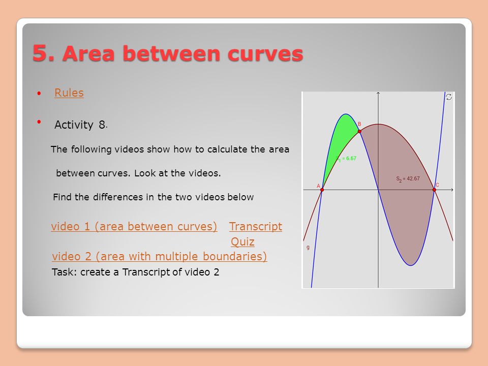 5. Area between curves Rules Activity 8.