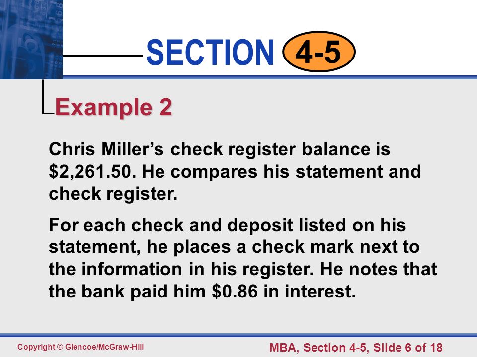 section copyright glencoe mcgraw hill mba section 4 5 slide 1 of what is a check register