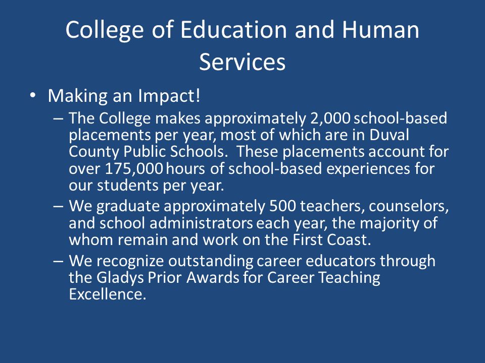 College of Education and Human Services Making an Impact.