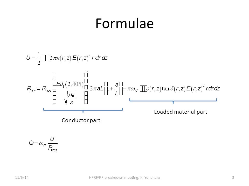 Formulae Conductor part Loaded material part 11/5/14HPRF/RF breakdown meeting, K. Yonehara3