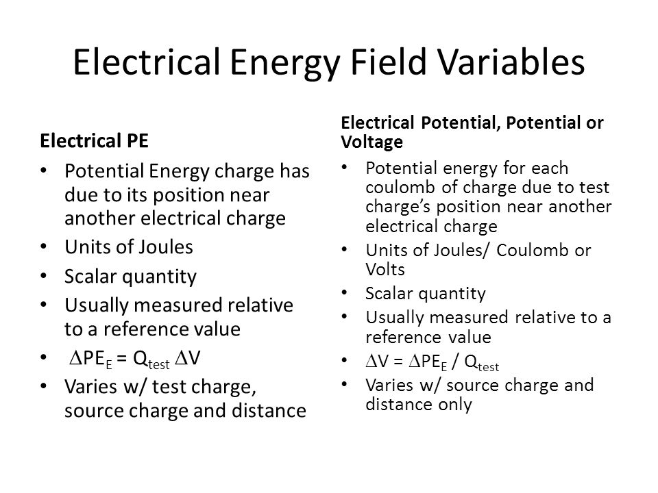 Electrical Energy Fields Or Of Dreams 2 An Electric Charge 3 Electrical Energy Field Variables Pe Potential Charge Has Due To Its Position Near Another Units Of Joules Scalar